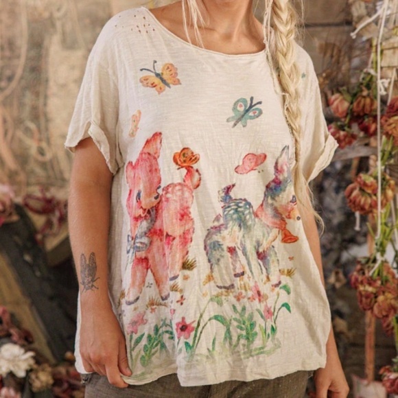 NWT🦌🦋🐦Magnolia Pearl💯Cotton Frolic Tee in One Size Fits Most - Picture 2 of 13